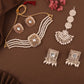 Tehzeeb Creations Fashionable Gold Necklace Earrings With Tikka Studded With Kundan And Pearl - Swadesiicart