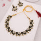 Tehzeeb Creations Black & White Gold Pleated Stone Studded Necklace With Earrings - Swadesiicart