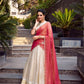 Lorenvalley Offwhite Jacquard Chex Zari Weaving Work Lehenga Choli with Dupatta | Swadesiicart