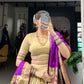 Lorenvalley Cream Erode Plain With Paithani Lace Border Lehenga Choli with Dupatta | Swadesiicart