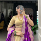 Lorenvalley Cream Erode Plain With Paithani Lace Border Lehenga Choli with Dupatta | Swadesiicart