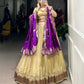 Lorenvalley Cream Erode Plain With Paithani Lace Border Lehenga Choli with Dupatta | Swadesiicart