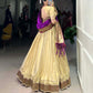 Lorenvalley Cream Erode Plain With Paithani Lace Border Lehenga Choli with Dupatta | Swadesiicart