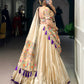 Lorenvalley Fashion Cream Shimmer Paithani Zari Weaving Work Lehenga Choli with Dupatta - Swadesiicart