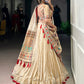 Lorenvalley Fashion Cream Shimmer Paithani Zari Weaving Work Lehenga Choli with Dupatta - Swadesiicart