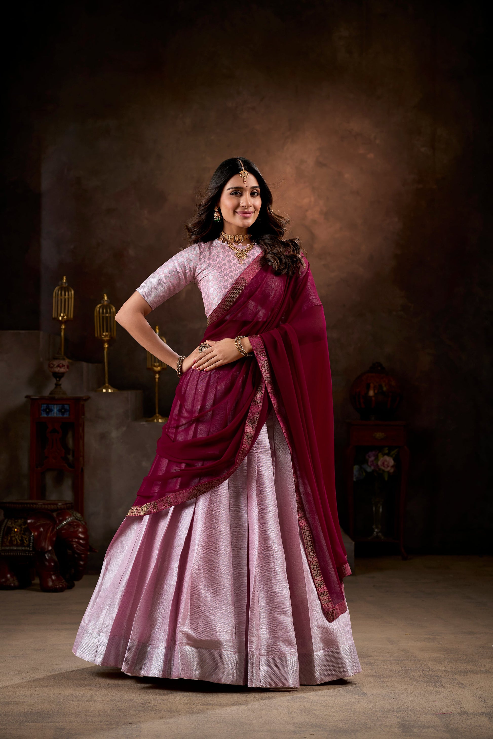 Lorenvalley Purple Jacquard Silk weaving work Lehenga Choli with Dupatta | Swadesiicart