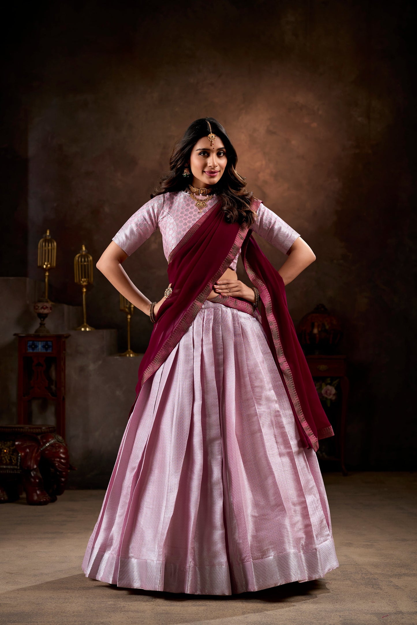 Lorenvalley Purple Jacquard Silk weaving work Lehenga Choli with Dupatta | Swadesiicart