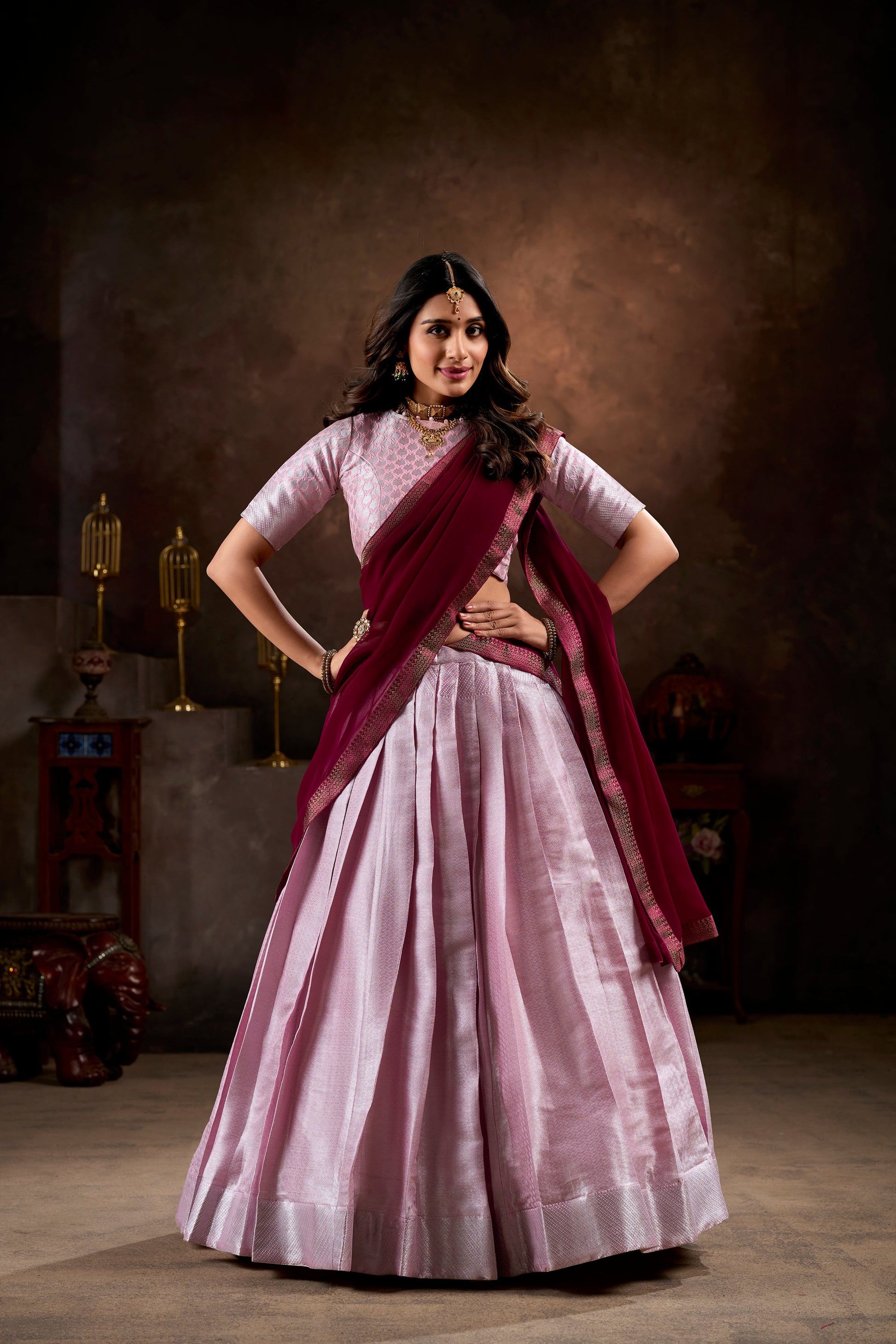 Lorenvalley Purple Jacquard Silk weaving work Lehenga Choli with Dupatta | Swadesiicart