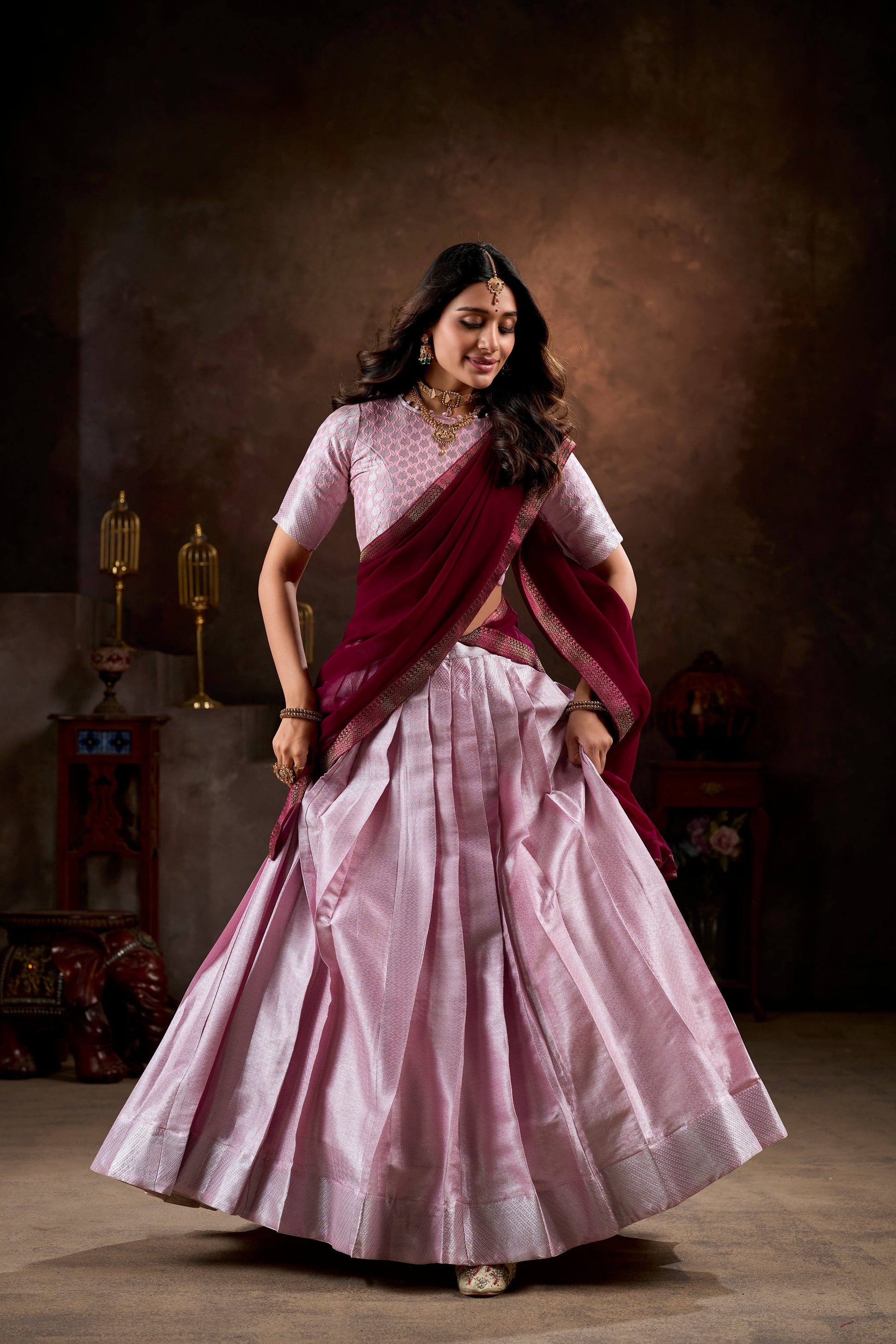 Lorenvalley Purple Jacquard Silk weaving work Lehenga Choli with Dupatta | Swadesiicart