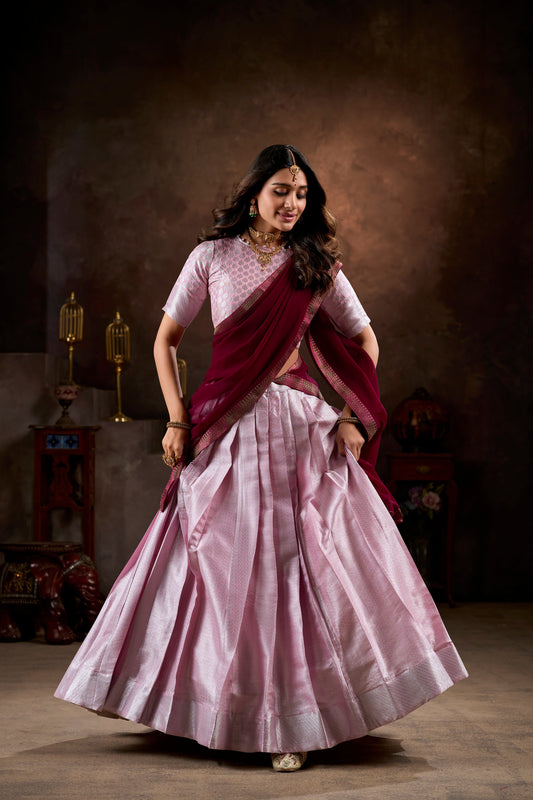 Lorenvalley Purple Jacquard Silk weaving work Lehenga Choli with Dupatta | Swadesiicart
