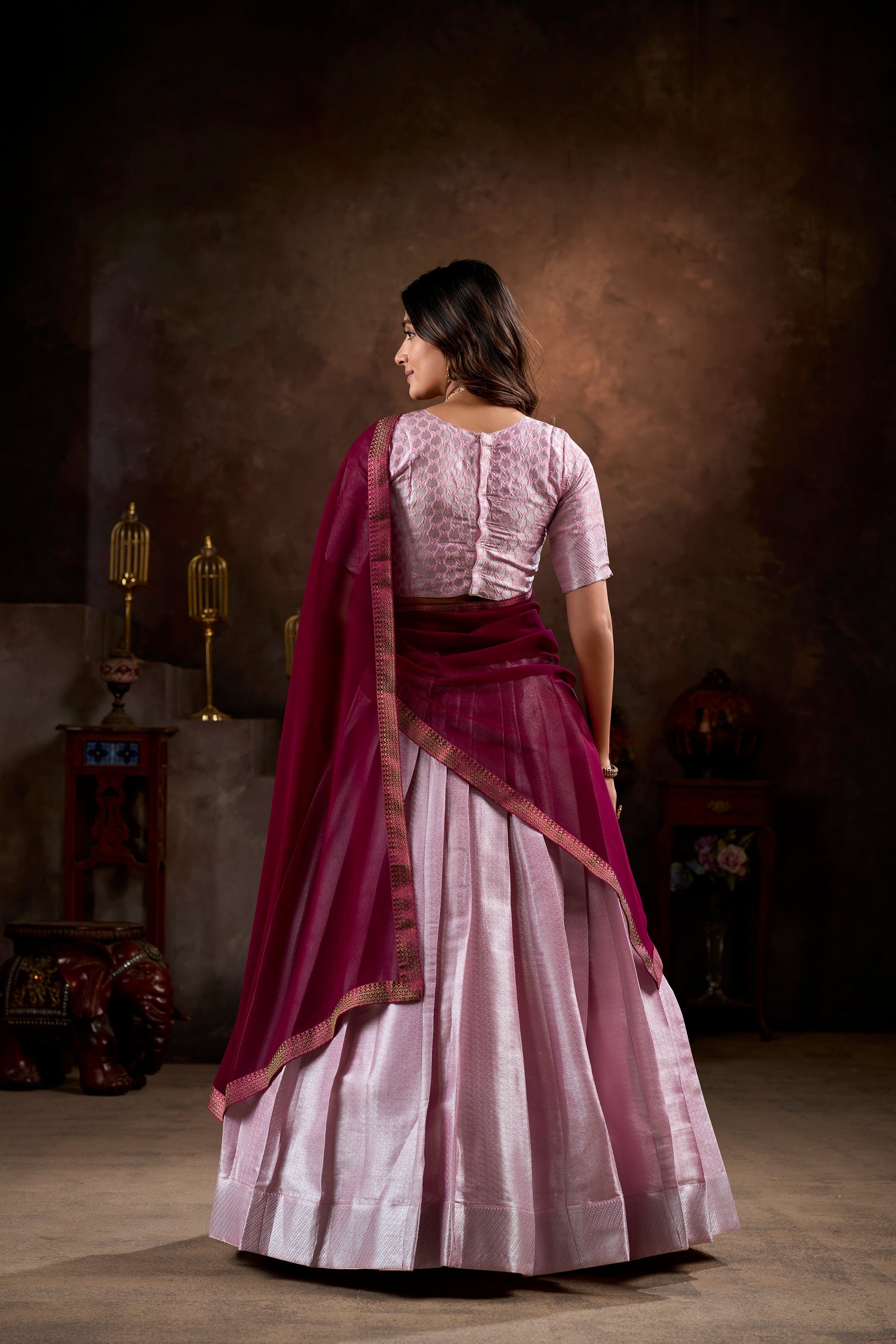 Lorenvalley Purple Jacquard Silk weaving work Lehenga Choli with Dupatta | Swadesiicart