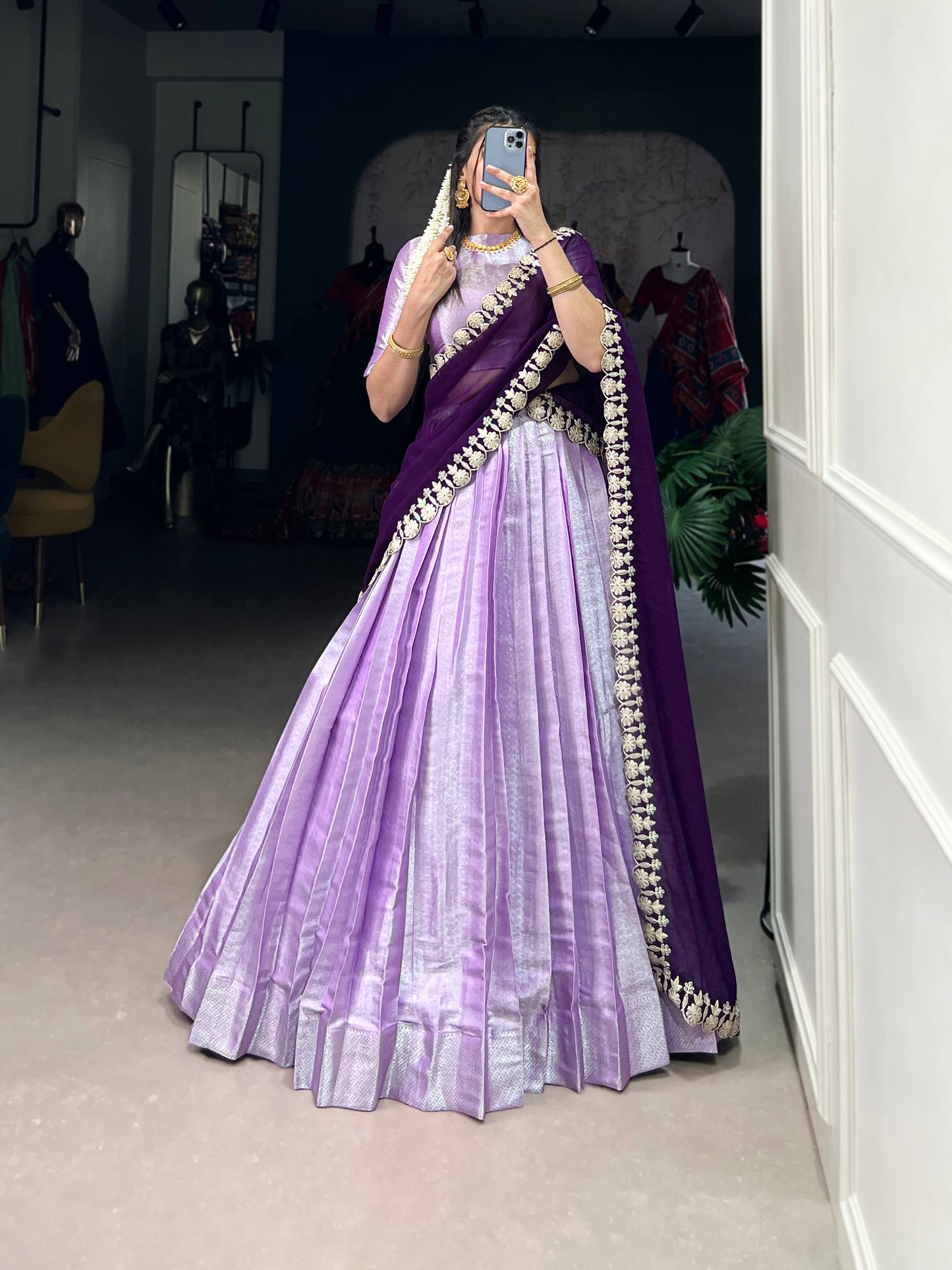 Lorenvalley Lavender Jacquard Silk weaving work Lehenga Choli with Dupatta | Swadesiicart