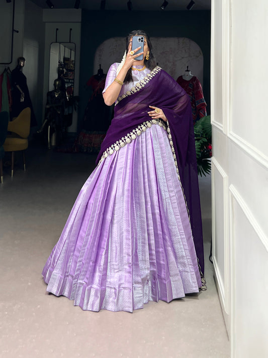 Lorenvalley Lavender Jacquard Silk weaving work Lehenga Choli with Dupatta | Swadesiicart