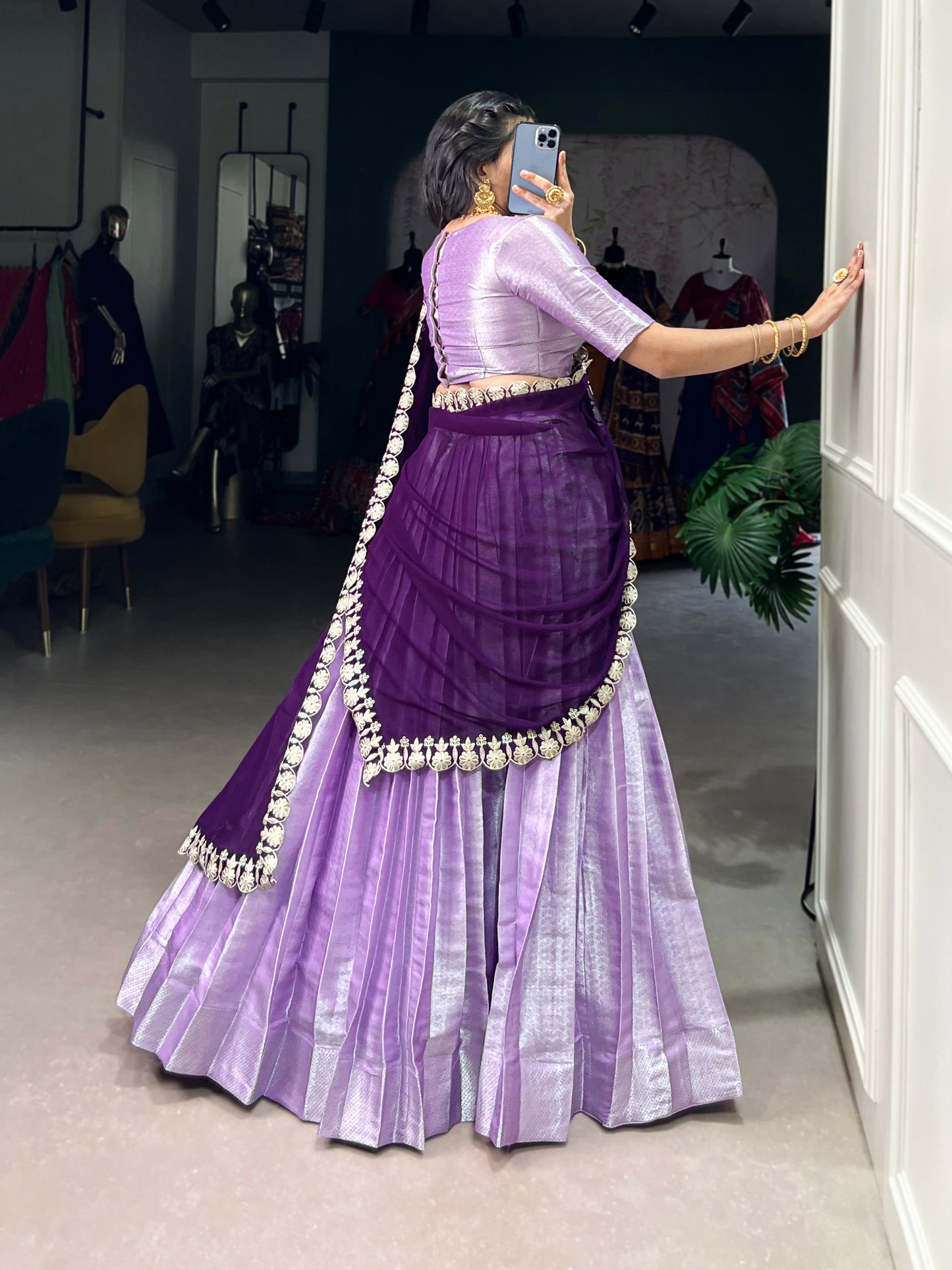 Lorenvalley Lavender Jacquard Silk weaving work Lehenga Choli with Dupatta | Swadesiicart
