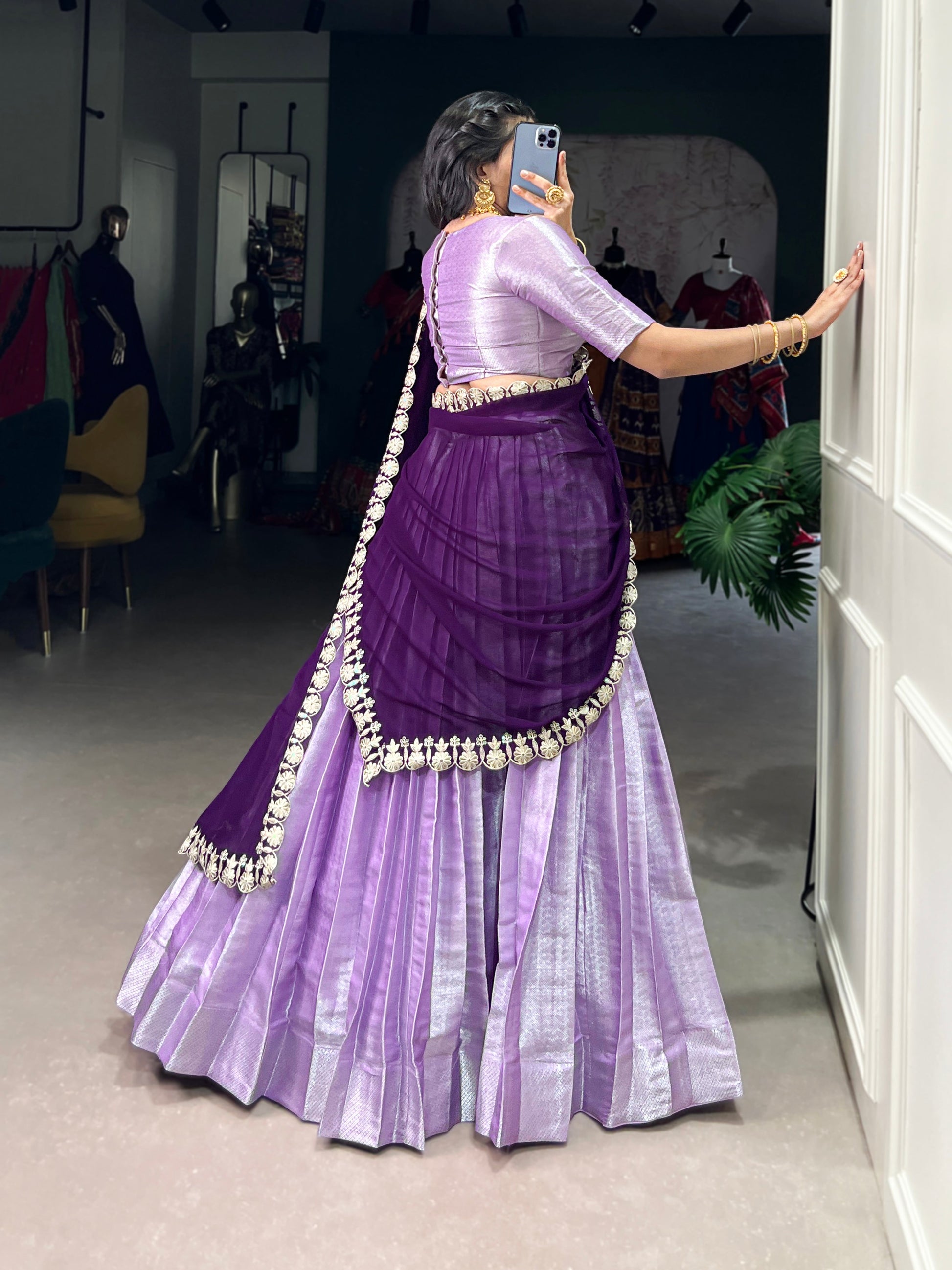 Lorenvalley Lavender Jacquard Silk weaving work Lehenga Choli with Dupatta | Swadesiicart