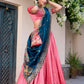 Lorenvalley Light Pink Jacquard Silk Paithani Zari Weaving Work With Sequins and Thread Embroidery Scallop Lace Border Lehenga Choli with Dupatta | Swadesiicart