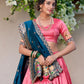 Lorenvalley Light Pink Jacquard Silk Paithani Zari Weaving Work With Sequins and Thread Embroidery Scallop Lace Border Lehenga Choli with Dupatta | Swadesiicart