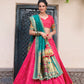 Lorenvalley Pink Jacquard Silk Paithani Zari Weaving Work With Sequins and Thread Embroidery Scallop Lace Border Lehenga Choli with Dupatta | Swadesiicart