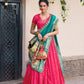 Lorenvalley Pink Jacquard Silk Paithani Zari Weaving Work With Sequins and Thread Embroidery Scallop Lace Border Lehenga Choli with Dupatta | Swadesiicart