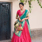 Lorenvalley Pink Jacquard Silk Paithani Zari Weaving Work With Sequins and Thread Embroidery Scallop Lace Border Lehenga Choli with Dupatta | Swadesiicart