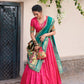 Lorenvalley Pink Jacquard Silk Paithani Zari Weaving Work With Sequins and Thread Embroidery Scallop Lace Border Lehenga Choli with Dupatta | Swadesiicart