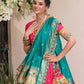 Lorenvalley Pink Jacquard Silk Paithani Zari Weaving Work With Sequins and Thread Embroidery Scallop Lace Border Lehenga Choli with Dupatta | Swadesiicart