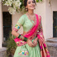 Lorenvalley Pista Jacquard Silk Paithani Zari Weaving Work With Sequins and Thread Embroidery Scallop Lace Border Lehenga Choli with Dupatta | Swadesiicart