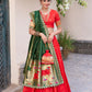 Lorenvalley Red Jacquard Silk Paithani Zari Weaving Work With Sequins and Thread Embroidery Scallop Lace Border Lehenga Choli with Dupatta | Swadesiicart