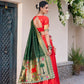 Lorenvalley Red Jacquard Silk Paithani Zari Weaving Work With Sequins and Thread Embroidery Scallop Lace Border Lehenga Choli with Dupatta | Swadesiicart