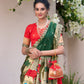 Lorenvalley Red Jacquard Silk Paithani Zari Weaving Work With Sequins and Thread Embroidery Scallop Lace Border Lehenga Choli with Dupatta | Swadesiicart