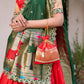 Lorenvalley Red Jacquard Silk Paithani Zari Weaving Work With Sequins and Thread Embroidery Scallop Lace Border Lehenga Choli with Dupatta | Swadesiicart