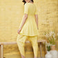 ADA Women Yellow & Green Chikankari Embroidered Empire Sustainable Handloom Kurta with Dhoti Pants | Swadesiicart