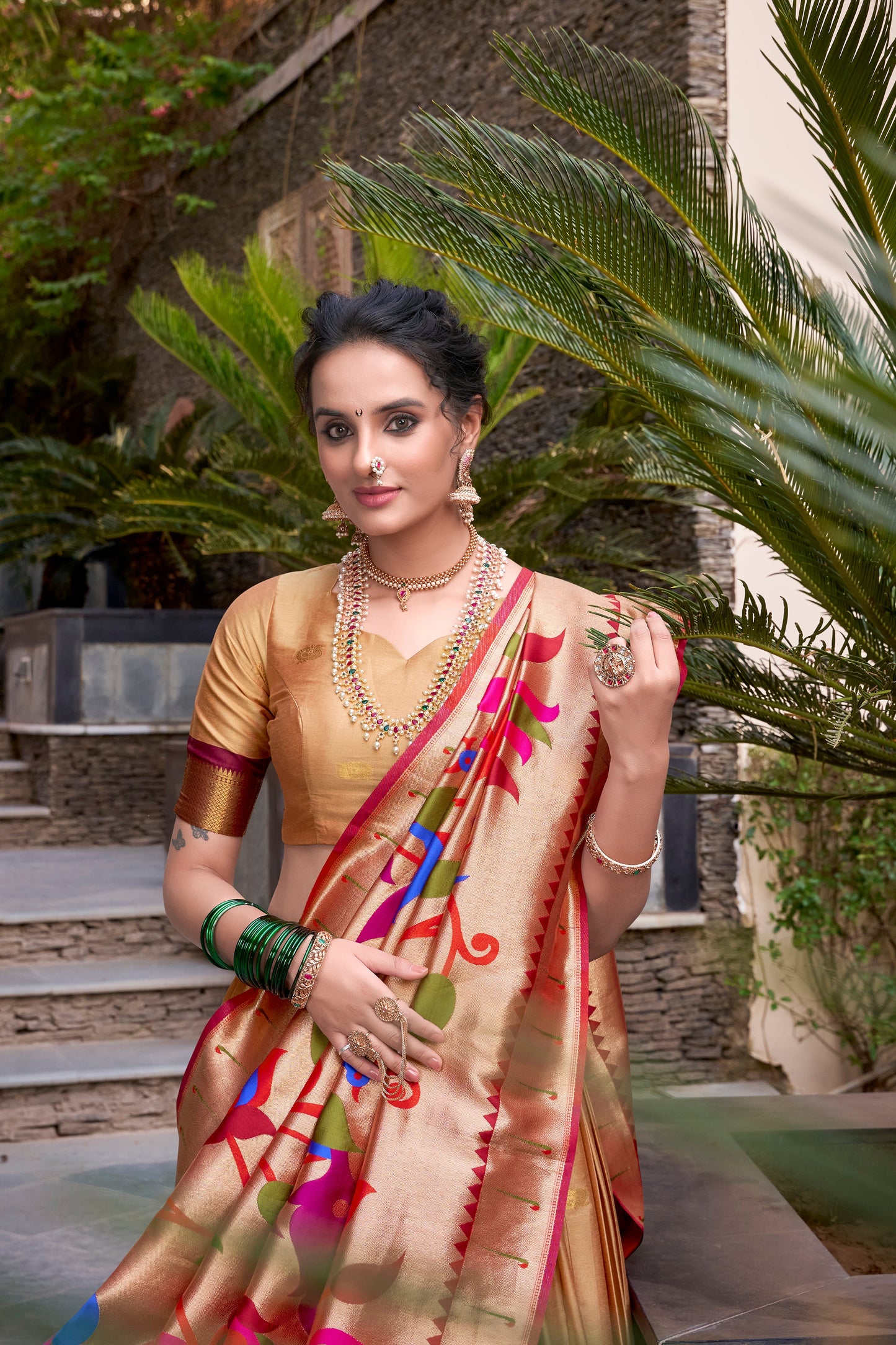 Lorenvalley Chiku Jacquard Silk Paithani Zari Weaving Work Lehenga Choli with Dupatta | Swadesiicart