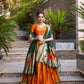 Lorenvalley Orange Jacquard Silk Paithani Zari Weaving Work Lehenga Choli with Dupatta | Swadesiicart