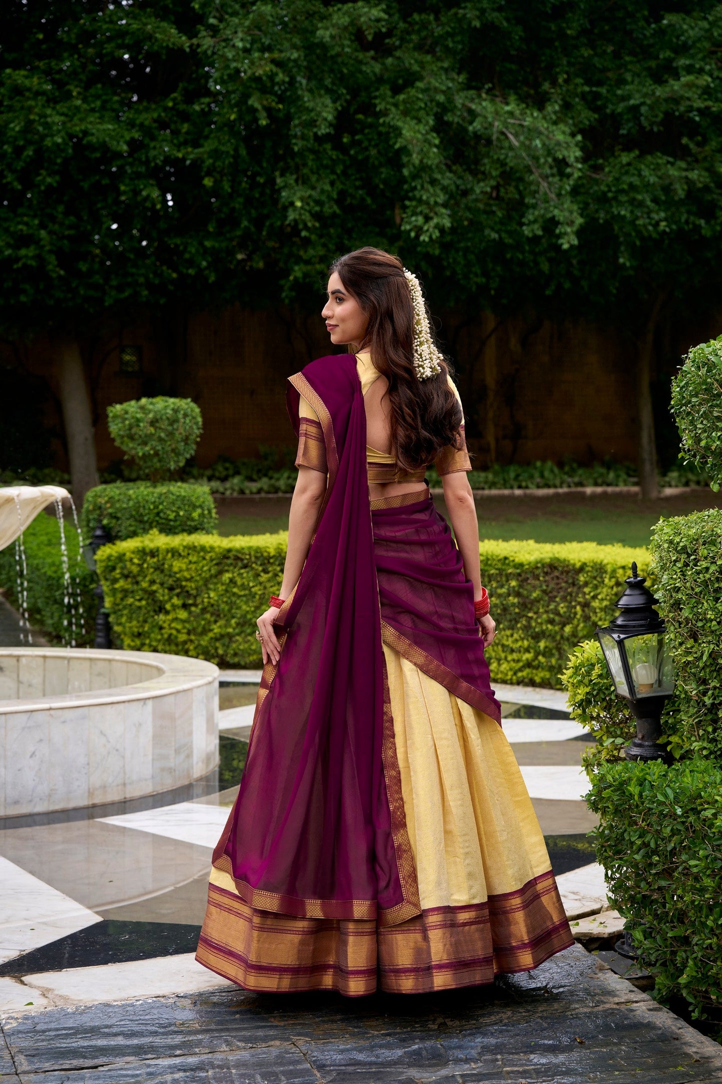 Lorenvalley Fashion Cream Kanchipuram Zari Weaving Work Lehenga Choli with Dupatta - Swadesiicart