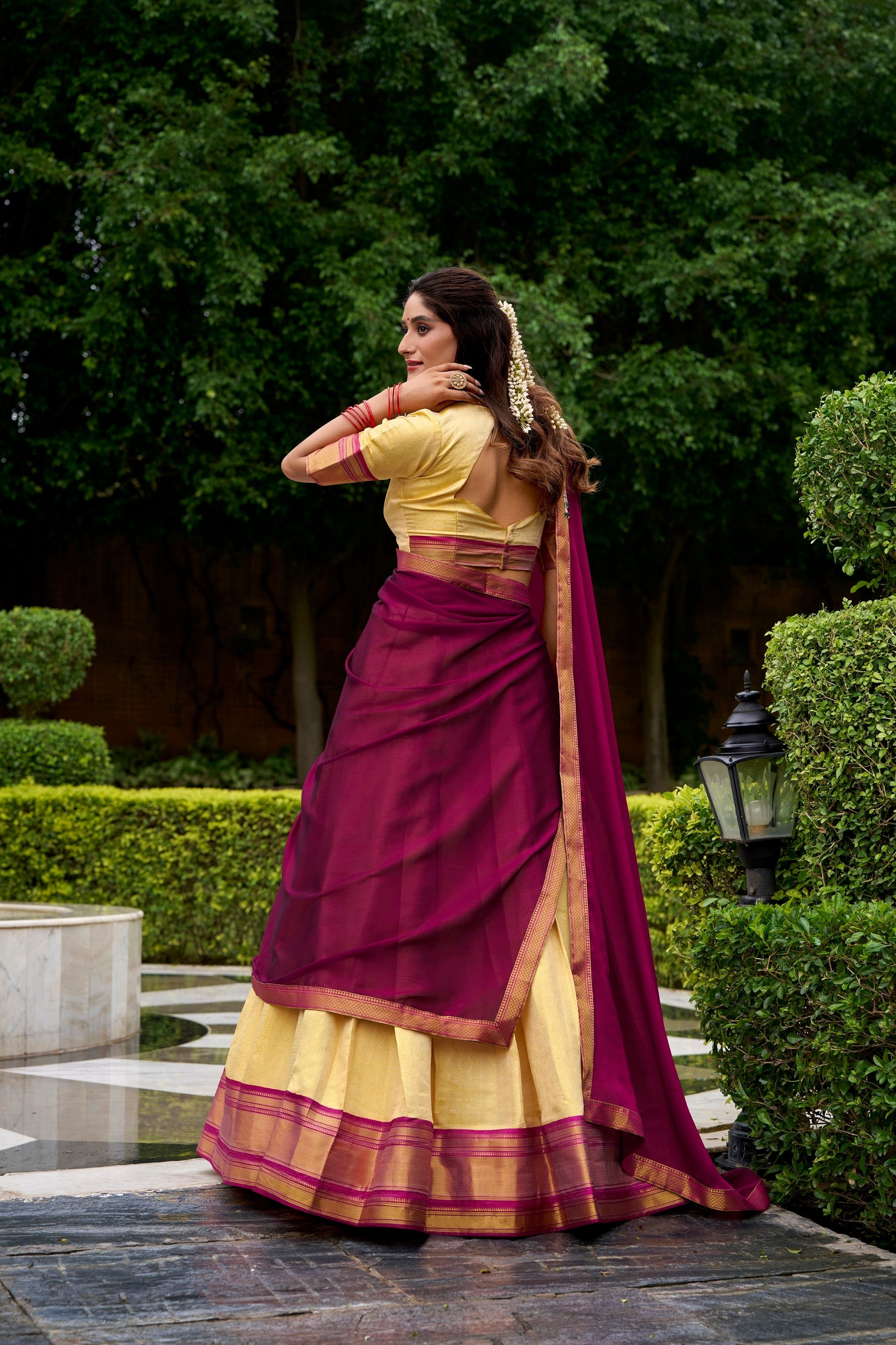 Lorenvalley Fashion Cream Kanchipuram Zari Weaving Work Lehenga Choli with Dupatta - Swadesiicart