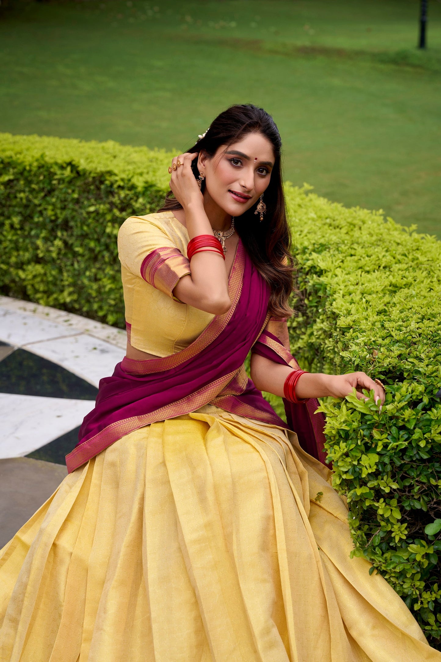 Lorenvalley Fashion Cream Kanchipuram Zari Weaving Work Lehenga Choli with Dupatta - Swadesiicart