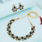 Tehzeeb Creations Black & White Gold Pleated Stone Studded Necklace With Earrings - Swadesiicart