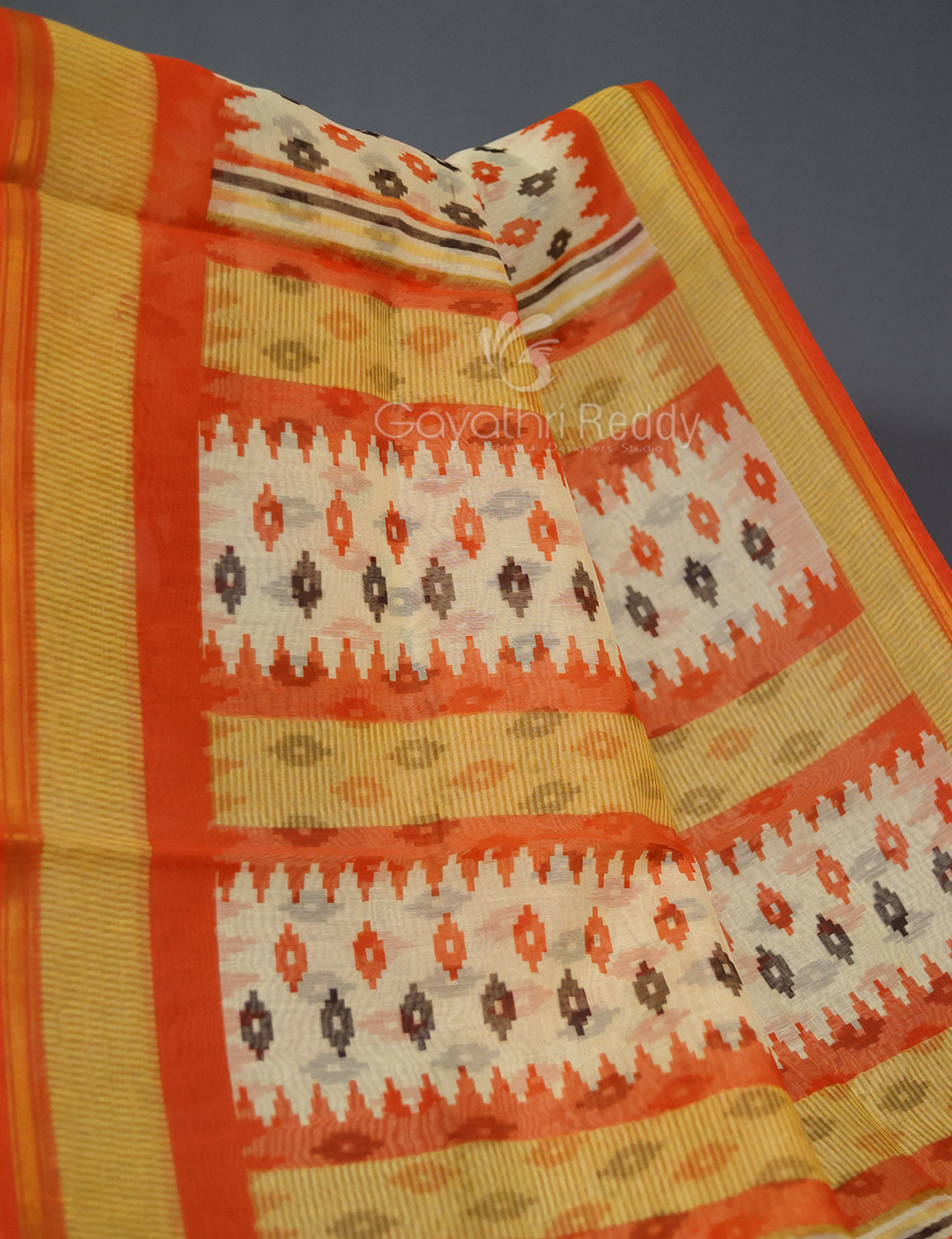 Shades of Cream And Orange Colour Blouse Patola Print Semi Chanderi Saree By Gayathri Reddy Designer Studio | Swadesiicart