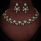 Tehzeeb Creations Black & White Gold Pleated Stone Studded Necklace With Earrings - Swadesiicart