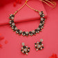Tehzeeb Creations Black & White Gold Pleated Stone Studded Necklace With Earrings - Swadesiicart