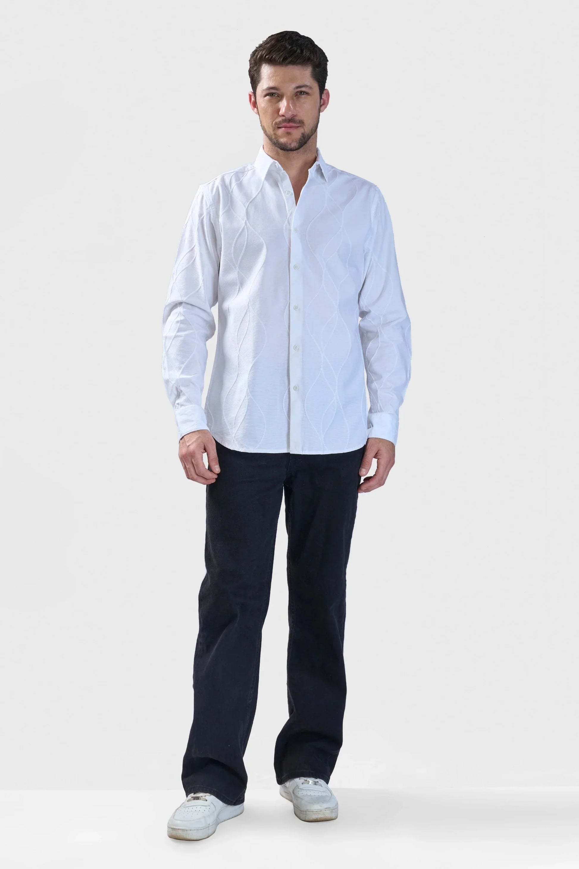 Xkind White Embroidery Full Sleeve Shirt | Swadesiicart