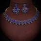 Tehzeeb Creations Blue Colour Gold Pleated Stone Studded Necklace With Earrings - Swadesiicart