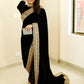 trueBrowns Velvet Silk Embroidered Ready Pleated Saree | Swadesiicart