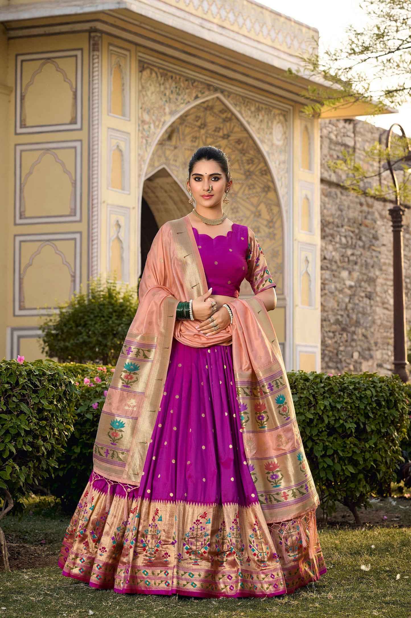 Lorenvalley Fashion Purple Jacquard Silk Paithani Weaving Zari Work Lehenga Choli with Dupatta | Swadesiicart