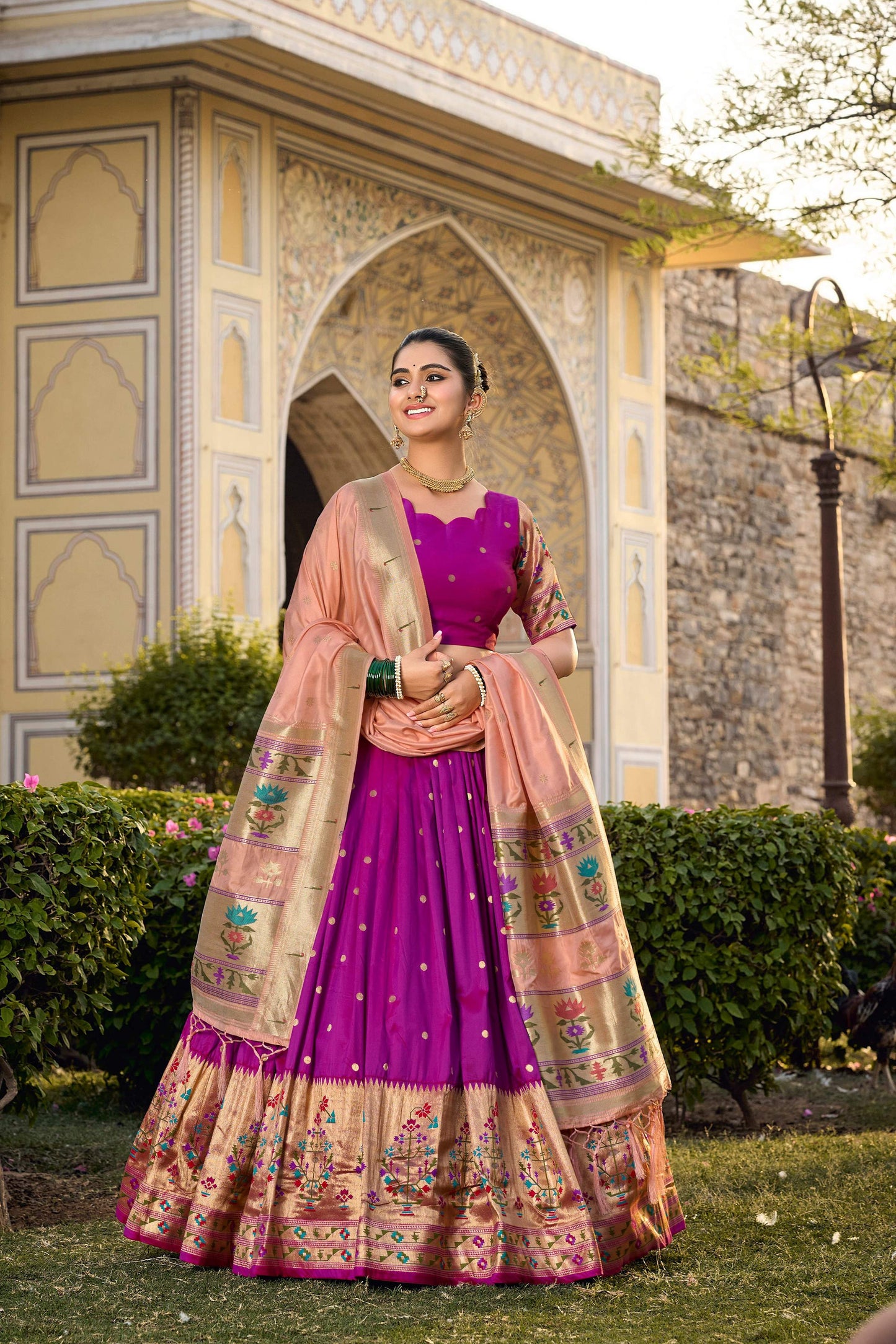 Lorenvalley Fashion Purple Jacquard Silk Paithani Weaving Zari Work Lehenga Choli with Dupatta | Swadesiicart