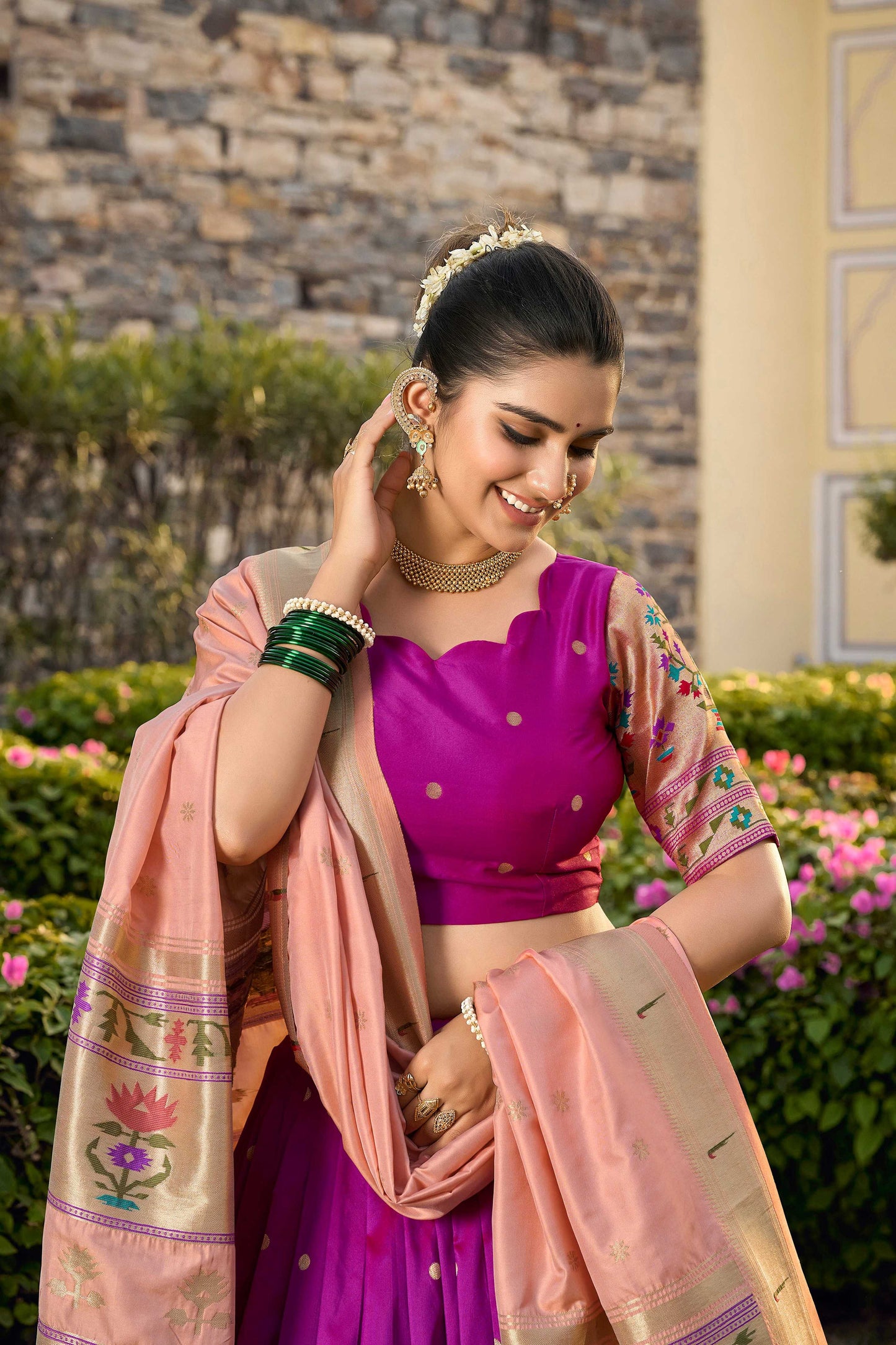Lorenvalley Fashion Purple Jacquard Silk Paithani Weaving Zari Work Lehenga Choli with Dupatta | Swadesiicart