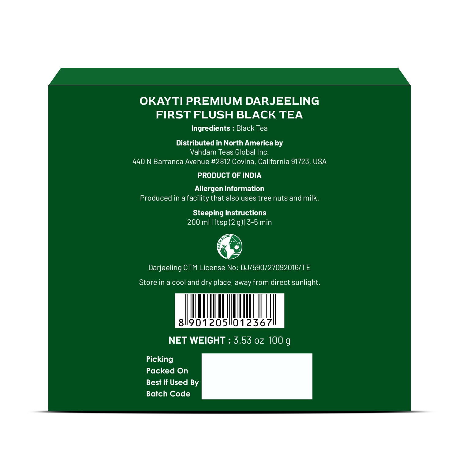 2026 Okayti Premium Darjeeling First Flush Black Tea DJ FF BT-100g