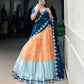Lorenvalley Orange Zari Kota Zari Weaving Work With Sequins and Thread Embroidery Scallop Lace Border Lehenga Choli with Dupatta | Swadesiicart