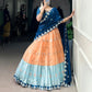 Lorenvalley Orange Zari Kota Zari Weaving Work With Sequins and Thread Embroidery Scallop Lace Border Lehenga Choli with Dupatta | Swadesiicart